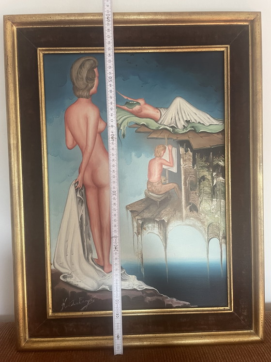 Image 1 of Dipinto surrealista originale – André Vanderhaeghe (Surrealismo magico, 35x50 cm)