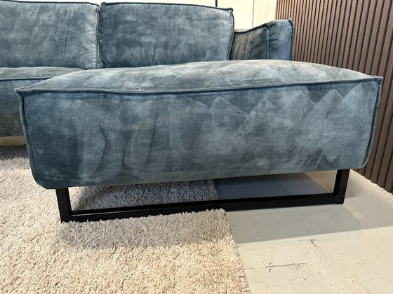 Image 1 of Blue velvet corner sofa 255x160 cm
