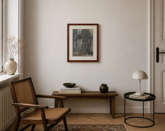 54x43cm Antique Church Interior Louis-Charles Crespin 1930 | Exclusive Wall Art 5 – Wall decoration, Paper (photo 7 of 7)