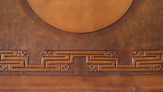 Sillón Tiahuanaco de teca y cuero repujado, diseñado por Angel I. Pazmino para Muebles de Estilo, Ecuador, (photo 12 of 19)