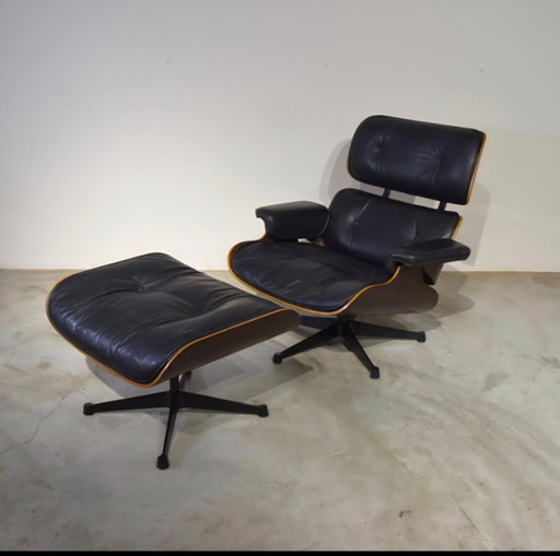 ICF, Herman Miller - Ray Eames, Charles Eames - Loungefauteuil met voetenbank - Model 670 & 671