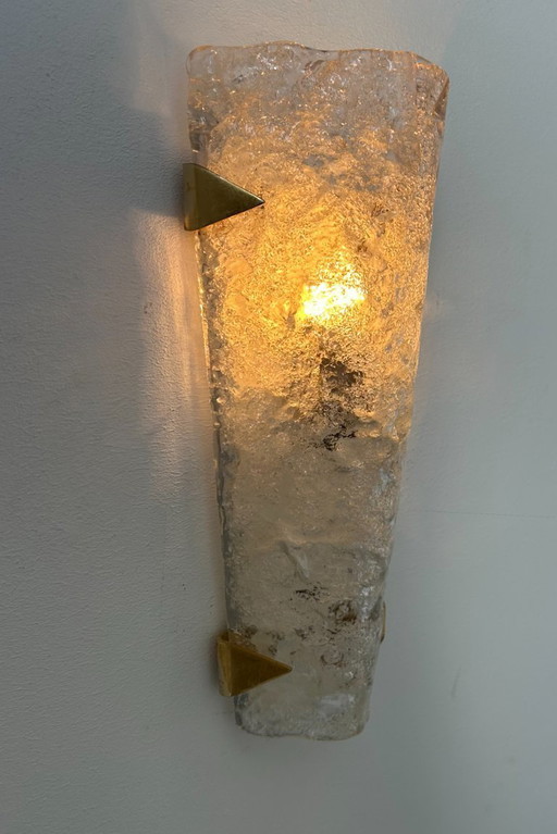 Lampada da parete vintage Hillebrand, ottone e vetro di Murano, Germania 1960