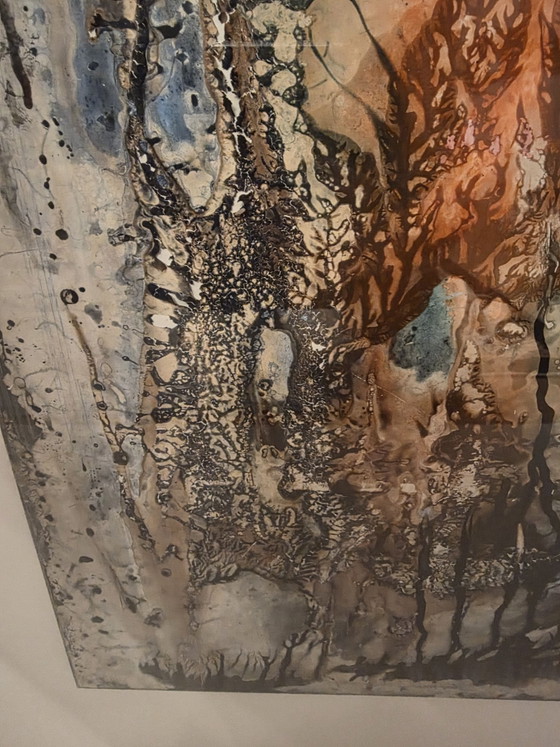Dries Van den Broeck (1923-1995), Original Abstract Material Work (1992), Art, Glass, Paper, Beige (photo 9 of 13)