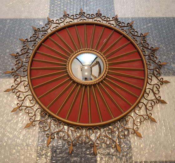 Image 1 of Rare miroir soleil chaty vallauris 42cm verre convexe 1960