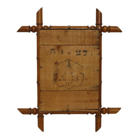 Image 1 of Espejo antiguo de madera, imitación bambú, estilo chinoiserie, 60x50cm