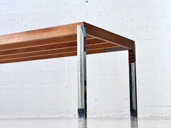 Image 1 of Spacious dining table with rosewood veneer and chrome-plated steel frame, 1970s
