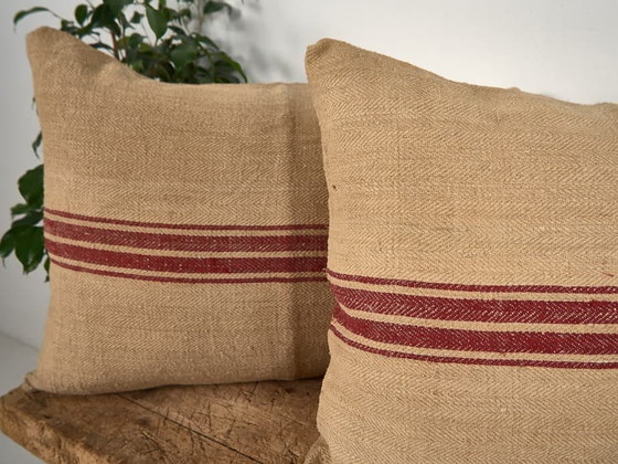 Cojín de lino natural con rayas rojas - Dimensiones: 50x70-3, Cojines, Rojo, Rustic (foto 5 de 6)