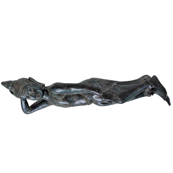 Bouddha Couché en Bronze Antique de Thaïlande avec Traces de Dorure, Statue Parinirvana, 77 cm – Sculptures (photo 4 of 7)