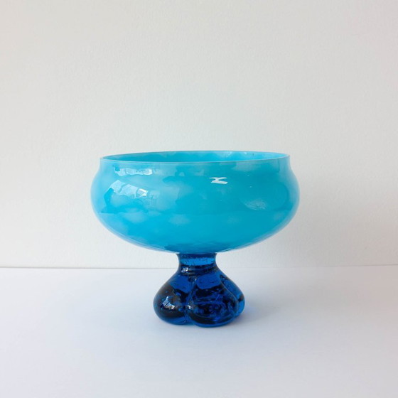Vintage jaren 60 Portugese blauwe glazen schaal met voet – Tafelaccessoires, Glass (photo 10 of 10)
