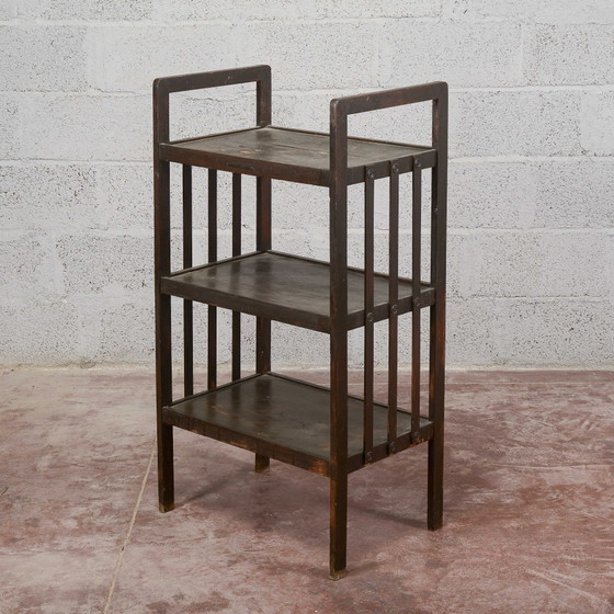 Dark Stained Open-Shelf Etagere, Liberty Style – Shelving unit, Wood, Rustic (photo 6 of 13)