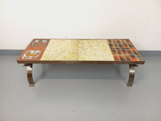 Image 1 of Vintage coffee table by Jean Gregorieff for Roche Bobois in ceramic and steel from the 60s and 70s