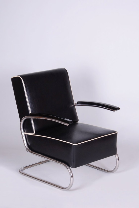 Paire de fauteuils Bauhaus restaurés, Mücke-Melder, cuir, chrome, tchèque, années 1930 – Leather, Metal (photo 10 of 12)