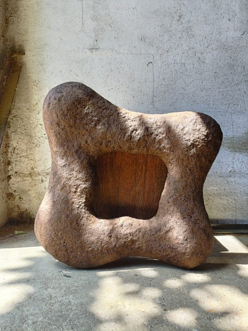 Espejo/marco de papel maché, abstracto, de estilo brutalista. – spiegels, Wood