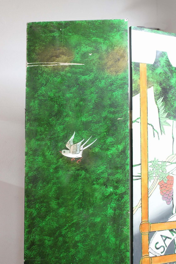 Large Art Deco style room screen. Wooden vintage room divider, Green (photo 10 of 15)