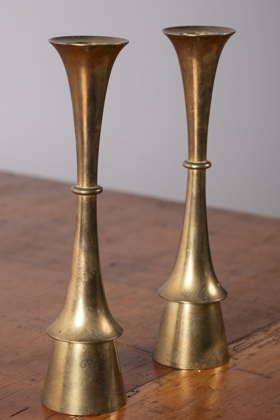 Image 1 of 2x Brass Candlesticks attributed to Jens Harald Quistgaard, 1960s Denmark