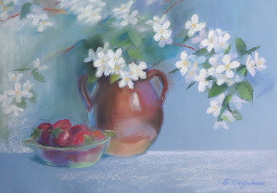 Original Painting Pastel Watercolor Still Life Flowers Jasmine – Paintings & Drawings, Paper (photo 8 of 8)