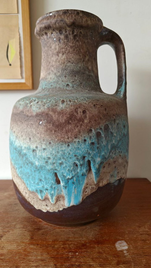 Large Scheurich West Germany Fat Lava Vase - Vintage Blue/Brown (40 cm)
