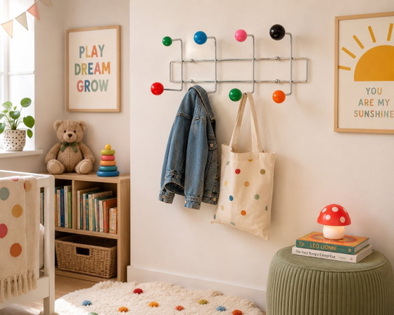 Image 1 of Appendiabiti da parete vintage in stile Memphis – Design postmoderno – Sfere colorate – Anni '80