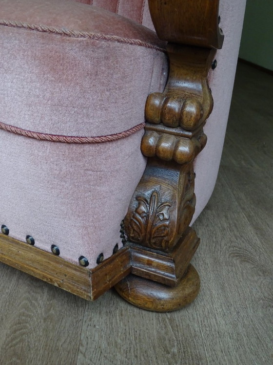 Image 1 of ⚠️ 2 sur 4 encore disponibles | Fauteuils club Art déco (env. 1920-1950) | Velours rose poudré | Chêne sculpté