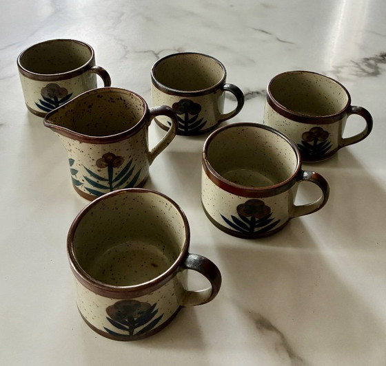 Tasses et pot à lait grès émaillé motif floral vintage, Grès de France, Vaisselle, Céramique, Beige, Rustic (photo 4 sur 8)
