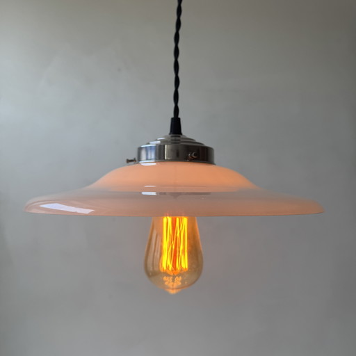 PAIRE D’ANCIENNES SUSPENSIONS OPALINE 30 CM VINTAGE