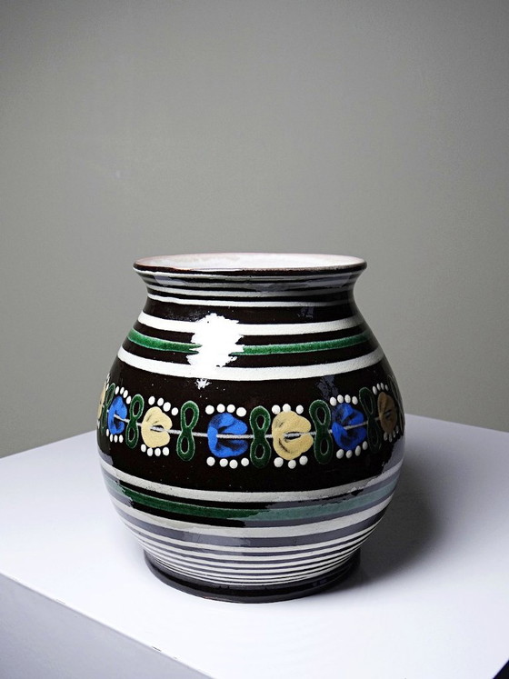 Small Old Slovak Pozdišov Glazed Terracotta Vase, 1920s-1930s – Art déco, Ceramic (photo 6 of 8)