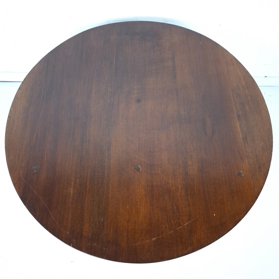 Image 1 of Vintage salontafel wabi sabi brutalist rond hout bruin