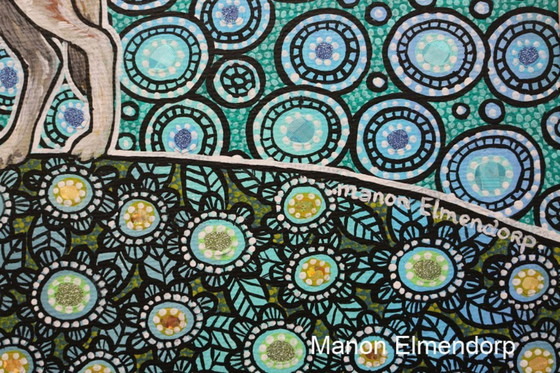 Image 1 of Origineel Handgeschilderd Schilderij "Howling Wolf" 29x29 cm