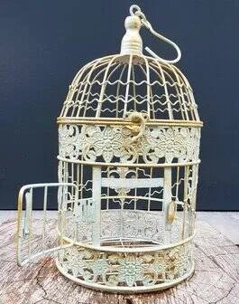 Piccola gabbia per uccelli rotonda classica in ferro battuto, Oggetti decorativi, Metallo, Verde, Rustic (foto 7 di 8)