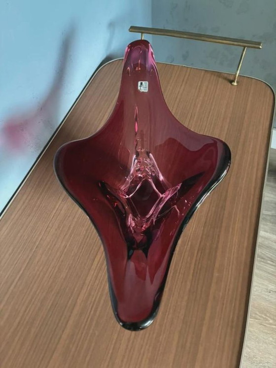Coupe centre de table en verre d'art de Murano, rouge rubis, Italie, années 1970, Murano Glass (photo 4 sur 8)
