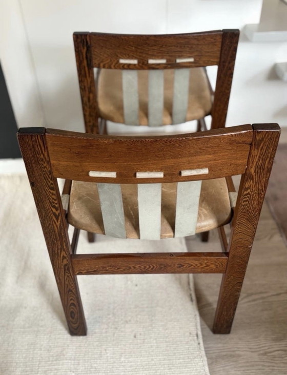 5x Vintage Harness Leather Chairs | Leather Seat | Wood, Dining chairs, Brown (photo 6 of 13)