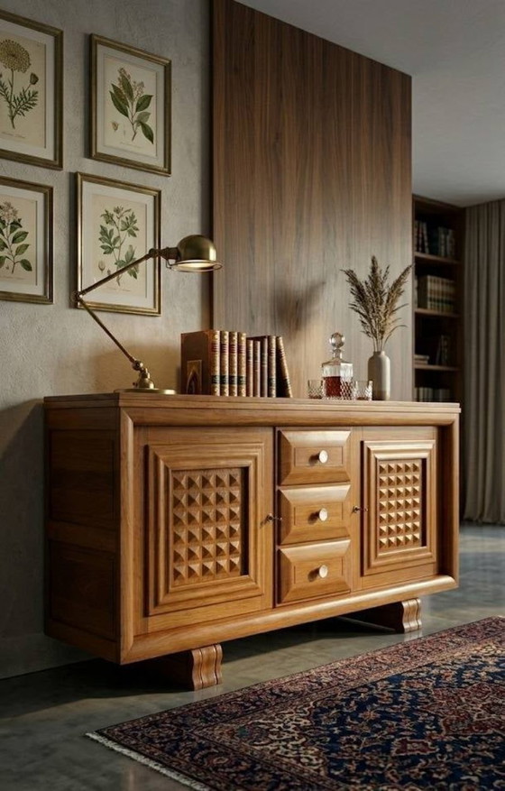 Image 1 of Geometric Oak Sideboard in the Style of Charles Dudouyt (1940s)