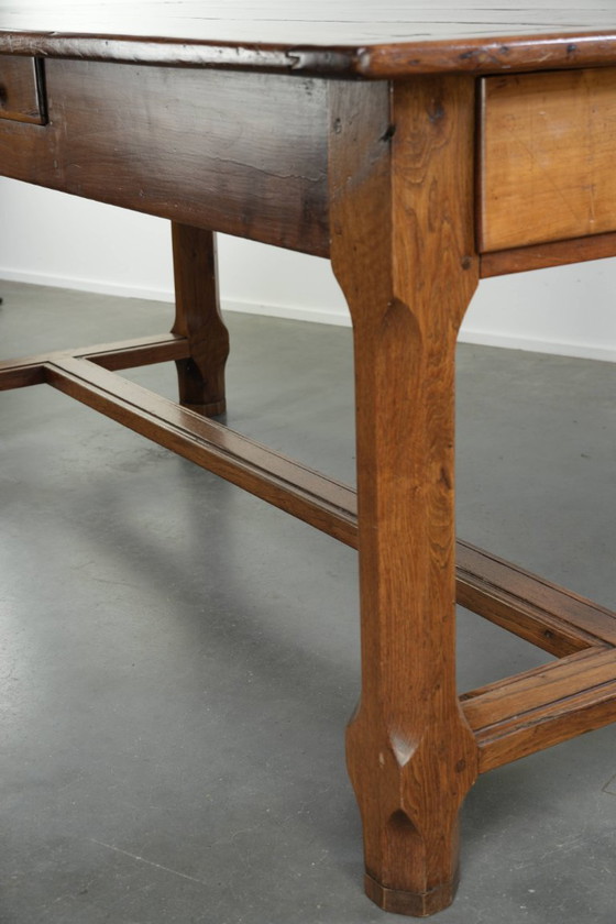 Characterful Antique French Dining Table from the 18th Century with a Fruitwood Top and an Oak Base (photo 11 of 13)