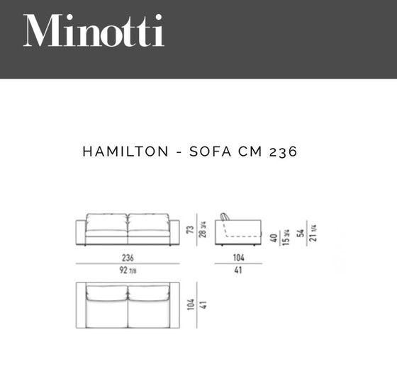 Image 1 of Minotti Hamilton sofa 104x235cm stof G Pitti Corda LP € 8.130,/