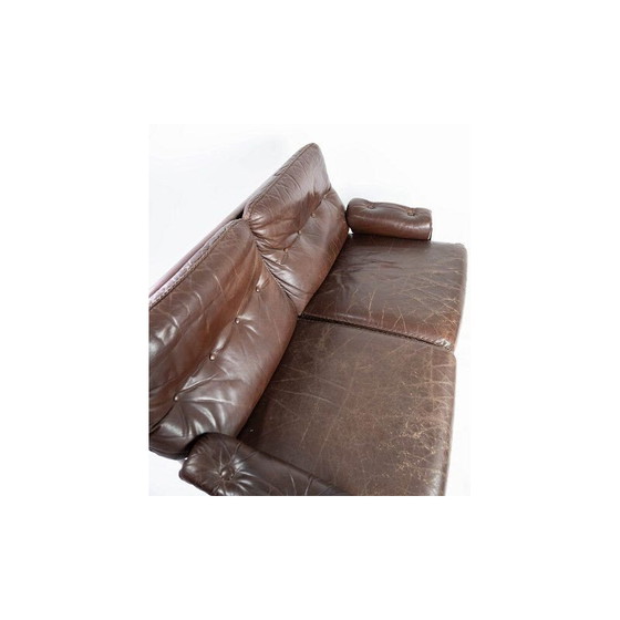 Image 1 of Vintage 2 seater sofa upholstered in brown leather and metal frame by Arne Norell 1970s