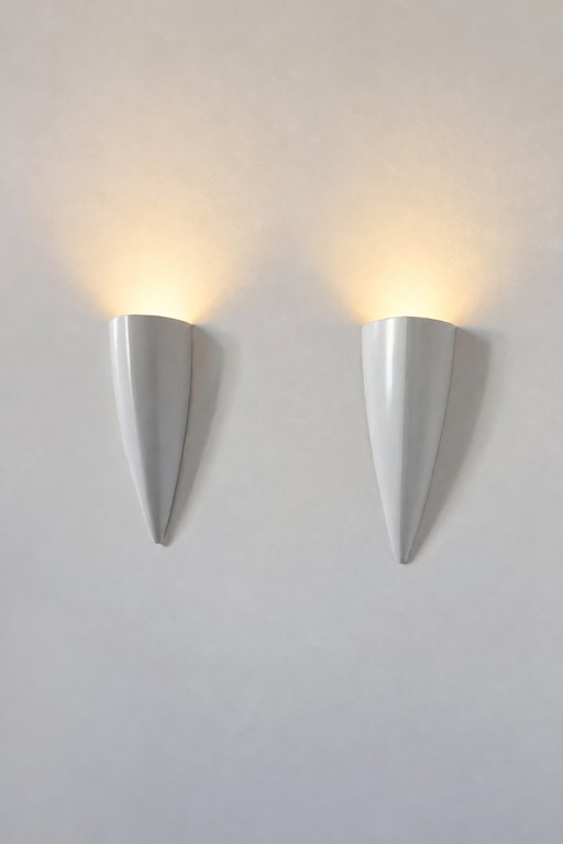 Pair of vintage white lacquered metal Wall lights, France, 1980