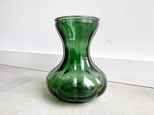 1x Vintage Green Glass "Garlic" Hyacinth Vase by Royal Leerdam – vazen