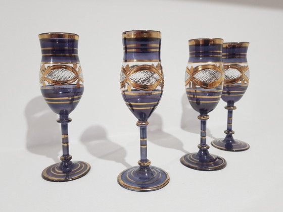 Vintage Italian Glasses, 1960s, Set of 4 – Glass & Decanter, Gold, Italian Design (photo 5 of 11)