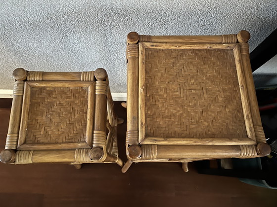 Image 1 of Two Vintage Rattan/Bamboo Plant Tables