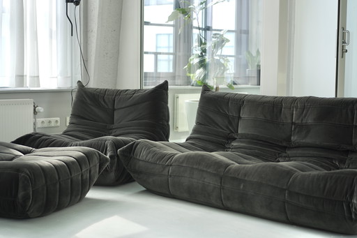 Vintage Togo Set – 3-Seater, 1-Seater and Pouf – Reupholstered