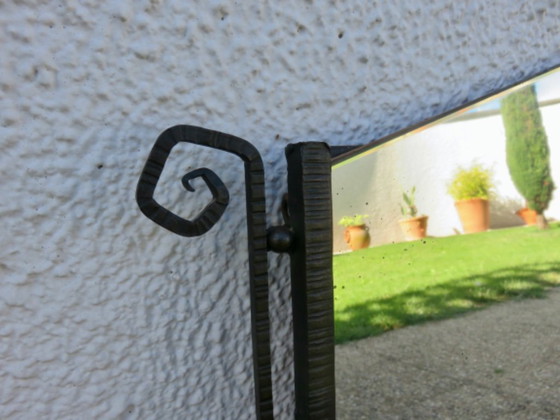 Image 1 of Grande specchio in ferro battuto martellato, art déco, in stile Edgar Brandt, anni '30-'40