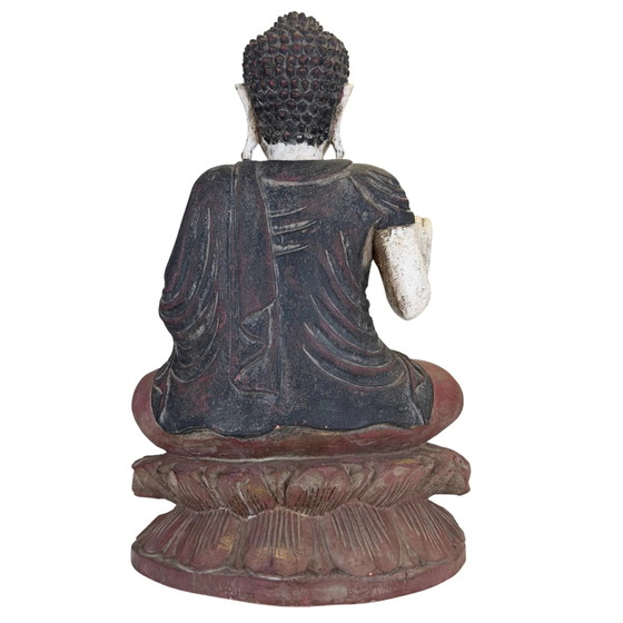 Statue Bouddha de la Médecine Chinois sur Trône de Lotus – Bois – H 43 cm – Sculptures, Wood (photo 5 of 10)