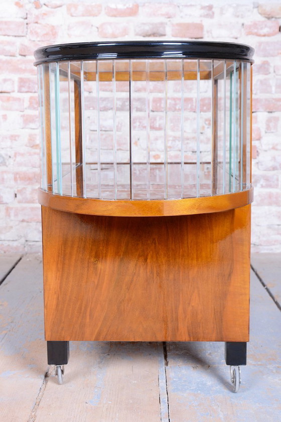 Restored Art Deco Serving Trolley, Walnut, Glass, Repolished, Czech, 1920s – Bar carts, Metal (photo 16 of 17)