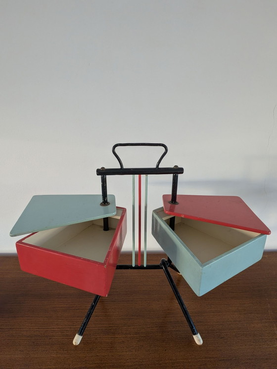 Scatola da cucito Mid-Century di Joos Teder per Metalux, Oggetti decorativi, Metallo, Legno, Multicolore (foto 5 di 9)