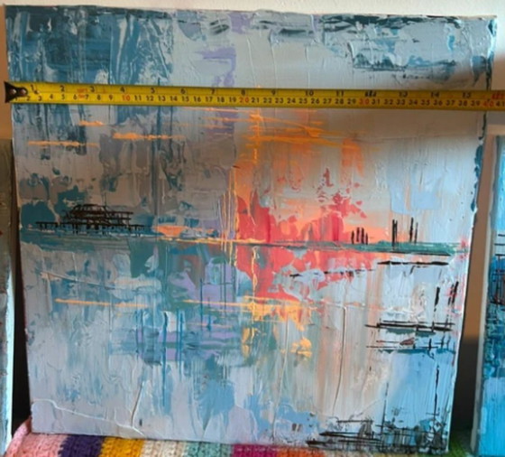 Image 1 of “Pier Remnants” Original Abstract Art, 40×40 cm