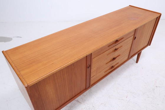 Image 1 of Vintage teak sideboard 60s | Mid - Century sideboard with drawers & slatted doors retro wood storage #08-22