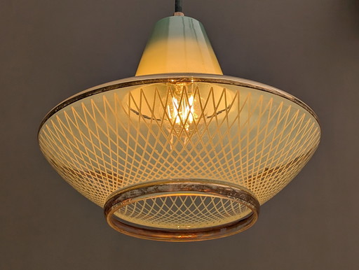 Franse Mintgroene hanglamp glas 60's