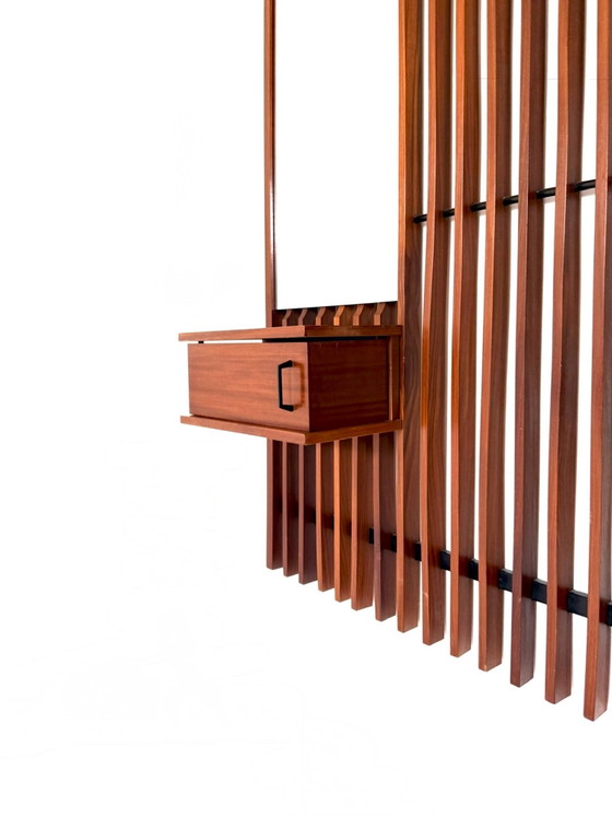 Vintage XL Teak Slat Coat Rack, Germany '60s, Glass, Wood, Brown (photo 8 of 12)