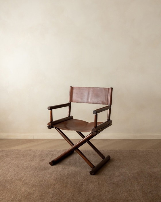 Italian Modern Director’s Chair in Wood & Leather, 1980s, Side chairs, Brown (photo 2 of 17)