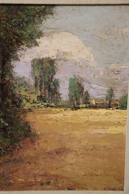 Italiaans Platteland, 20e Eeuws olieverfschilderij, gesigneerd